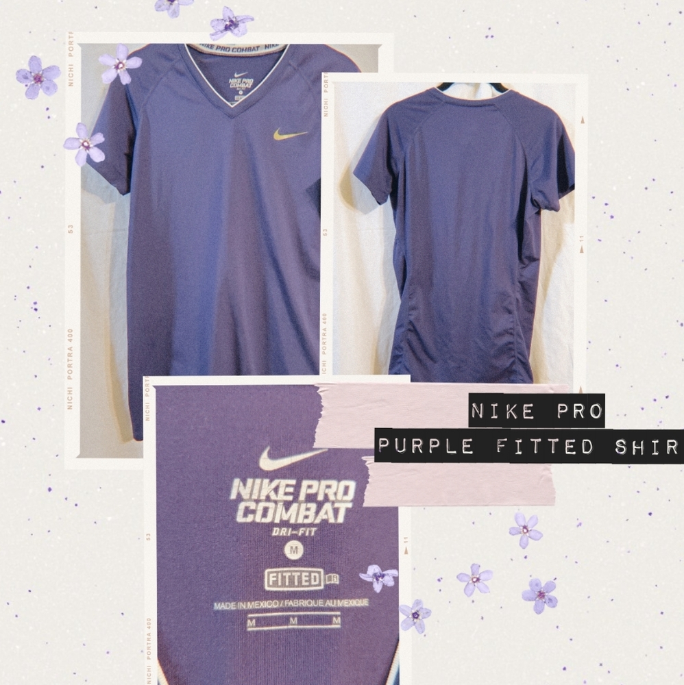 Nike pro combat,v neck,purple fitted shirt, medium